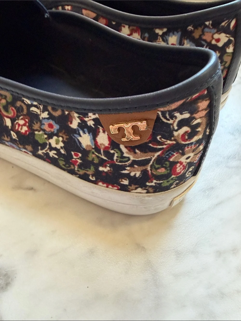 Tory Burch Floral Canvas Navy Blue Slip On Sneakers size 9M